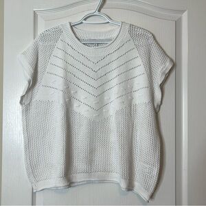 Sam Edelman Open Weave Short Sleeve Sweater White XL